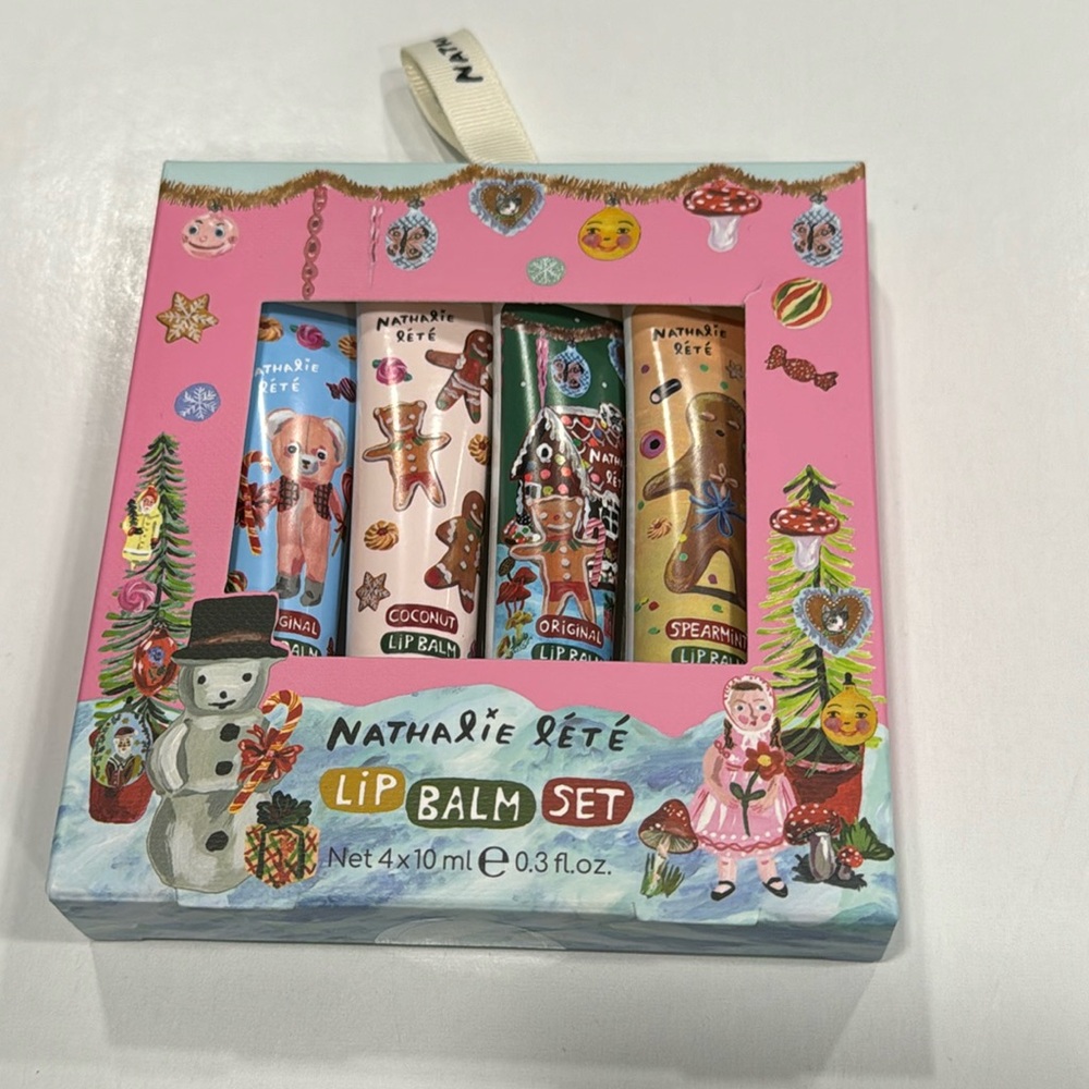 New Nathalie Lete Lip Balm Set of 4 Lio Balms Christmas set BB32